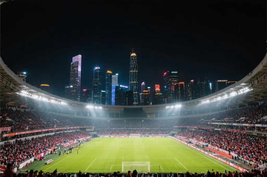 世界杯球场与城市夜景氛围图