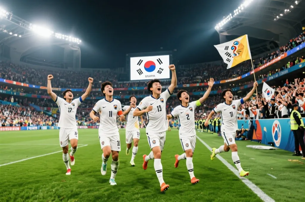 韩国国家队庆祝胜利